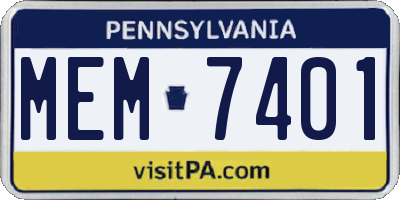 PA license plate MEM7401