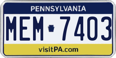 PA license plate MEM7403