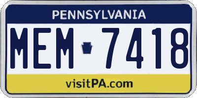 PA license plate MEM7418