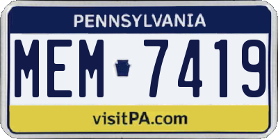 PA license plate MEM7419