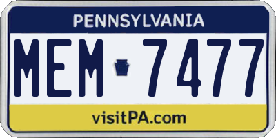 PA license plate MEM7477