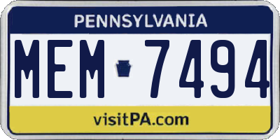 PA license plate MEM7494