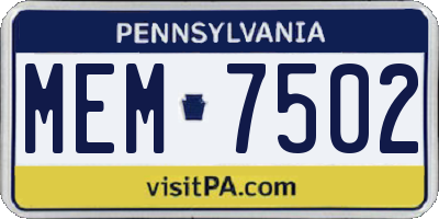 PA license plate MEM7502