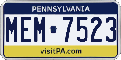 PA license plate MEM7523