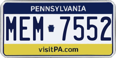 PA license plate MEM7552