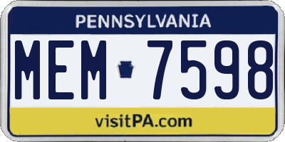 PA license plate MEM7598