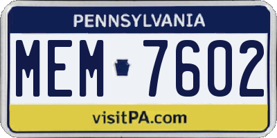 PA license plate MEM7602