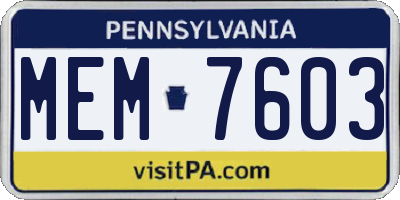 PA license plate MEM7603