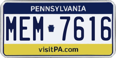 PA license plate MEM7616