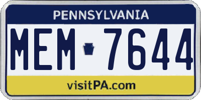 PA license plate MEM7644