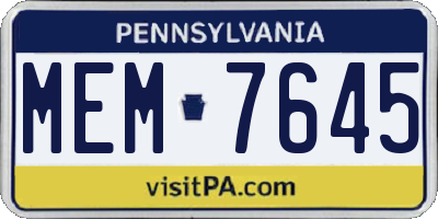 PA license plate MEM7645