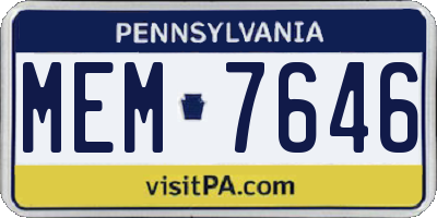 PA license plate MEM7646