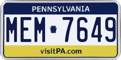 PA license plate MEM7649