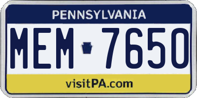 PA license plate MEM7650