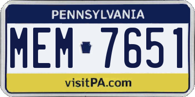 PA license plate MEM7651