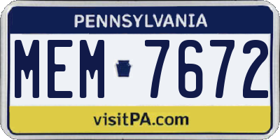 PA license plate MEM7672