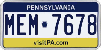 PA license plate MEM7678