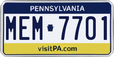 PA license plate MEM7701