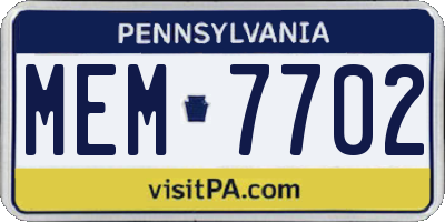 PA license plate MEM7702