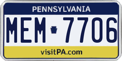 PA license plate MEM7706