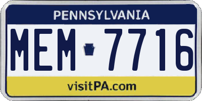 PA license plate MEM7716