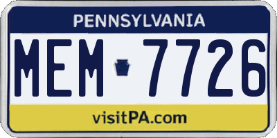 PA license plate MEM7726