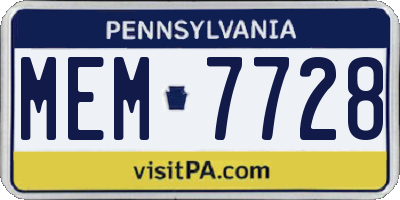 PA license plate MEM7728