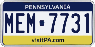 PA license plate MEM7731