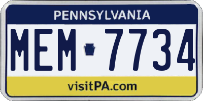 PA license plate MEM7734