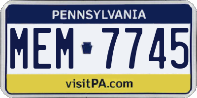 PA license plate MEM7745