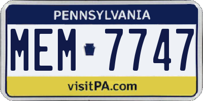 PA license plate MEM7747