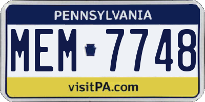 PA license plate MEM7748
