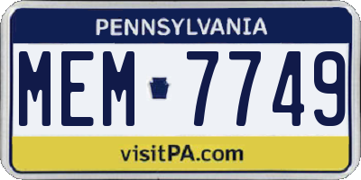 PA license plate MEM7749