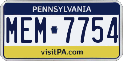 PA license plate MEM7754