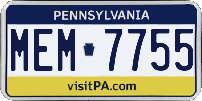 PA license plate MEM7755