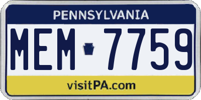 PA license plate MEM7759