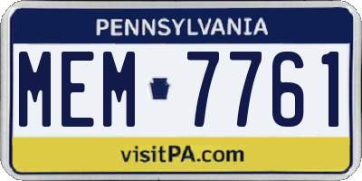 PA license plate MEM7761
