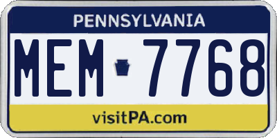 PA license plate MEM7768