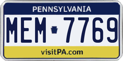 PA license plate MEM7769