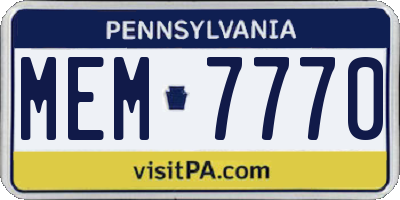 PA license plate MEM7770