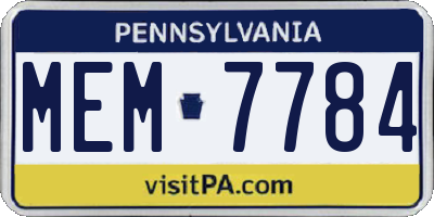 PA license plate MEM7784