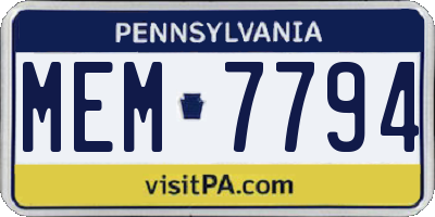 PA license plate MEM7794