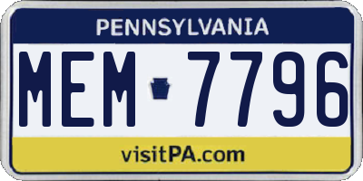 PA license plate MEM7796