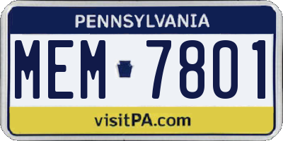 PA license plate MEM7801