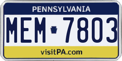 PA license plate MEM7803