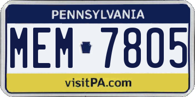 PA license plate MEM7805