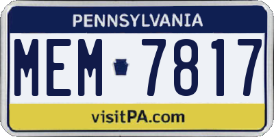 PA license plate MEM7817