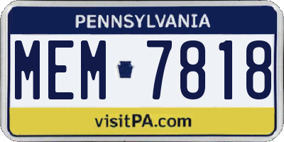 PA license plate MEM7818
