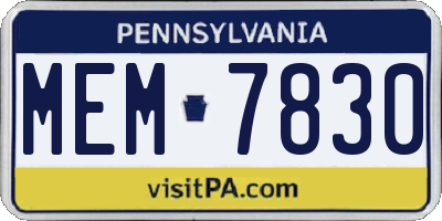 PA license plate MEM7830