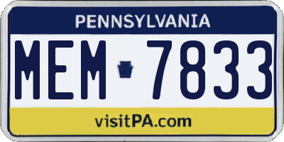 PA license plate MEM7833